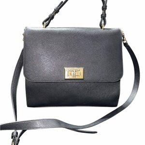 Karl Lagerfeld Paris kosette Black saffiano  leather Crossbody Bag Gold Hardware